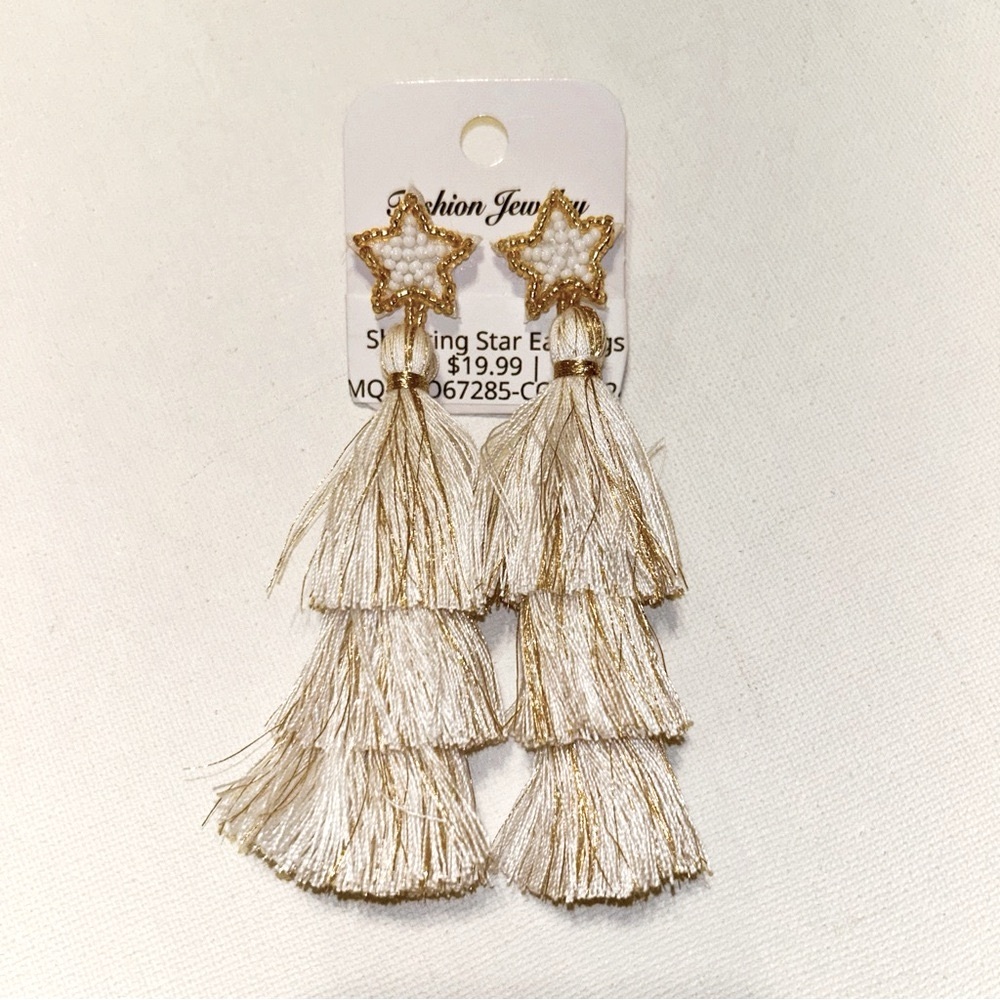 Gold and Cream Star Tassel Boutique Earrings NEW
